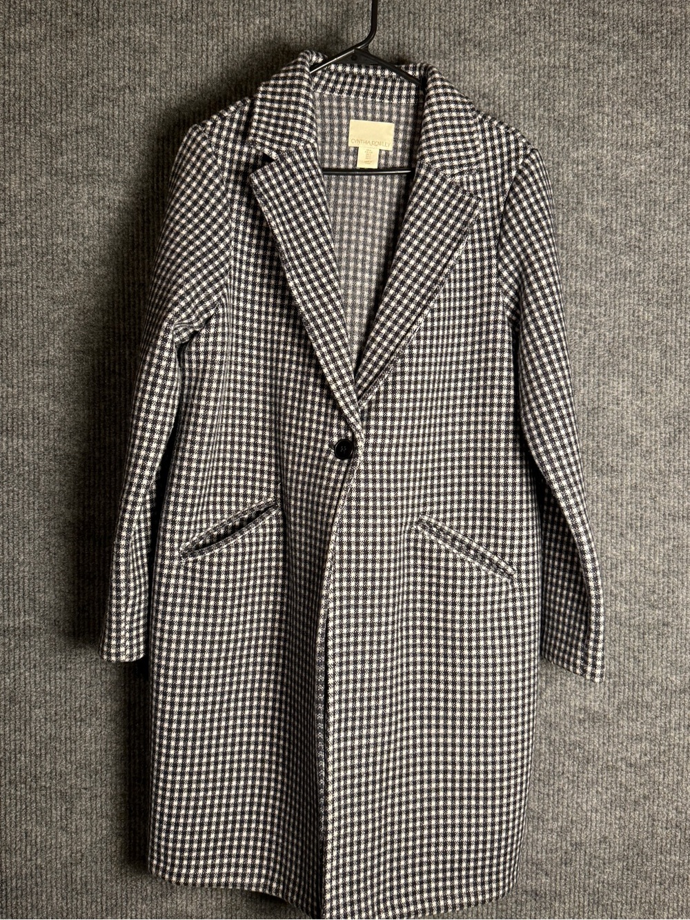 Cynthia Rowley Houndstooth Single Button Longline Coat Size Large